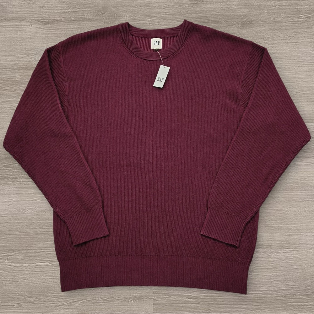 NEW Gap Sweater Men's Large Burgundy Ribbed Knit Heavy Cotton Preppy Grandpacore